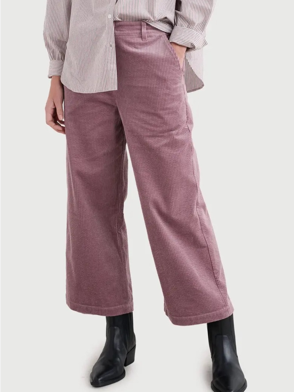 Twik Simons Wide-Leg Cropped Corduroy Pants in Dusty Mauve